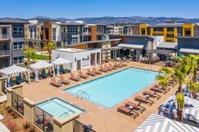 Napa apartment for rent - Aerial view of pool at The Braydon Apartments in Napa CA