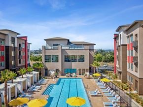 Napa apartment for rent - Aerial view of pool at The Braydon Apartments in Napa CA