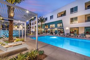 San Diego apartment for rent - Pool at Dusk at Bowen Apartments in San Diego CA