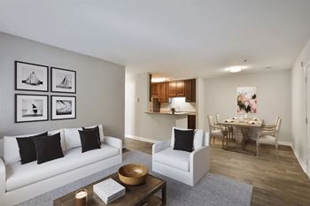 Wood-style flooring in kitchen and living areas*
