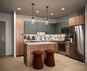 Broomfield apartment for rent - Staged kitchen in Mahogany Marble at Rowlen Apartments in Broomfield CO