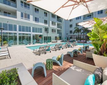 Water yard: sparkling saltwater pool and spa, or enjoy the vibe from the pool deck with chaise seating