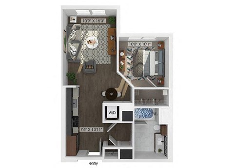 Floor plan for studio, 1 bath, 626 sqft