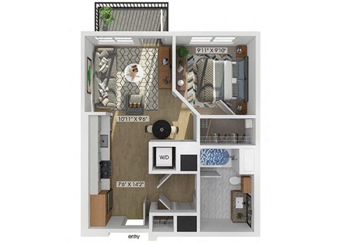 Floor plan for studio, 1 bath, 562 sqft