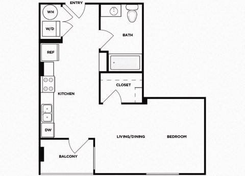 Floor plan for studio, 1 bath, 469 sqft