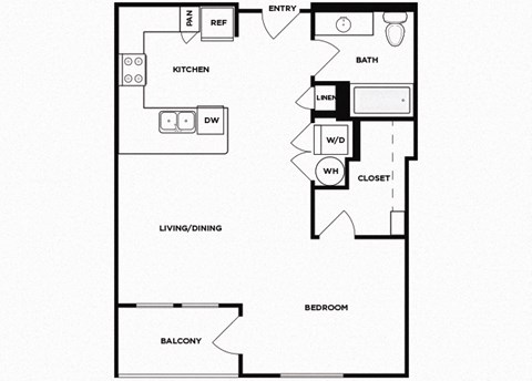 Floor plan for studio, 1 bath, 615 sqft