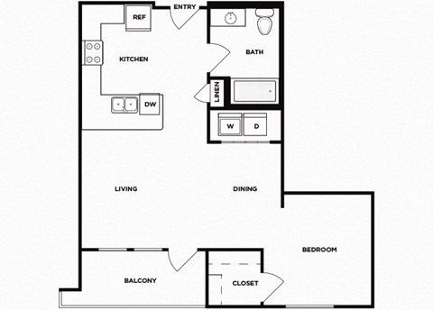Floor plan for studio, 1 bath, 742 sqft