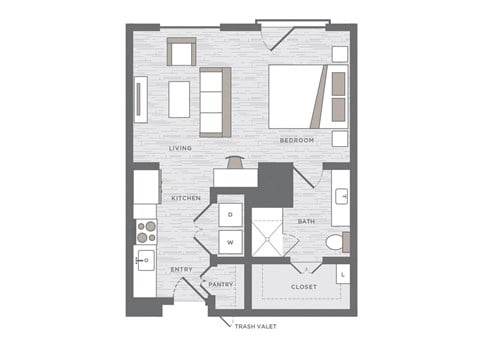Floor plan for studio, 1 bath, 611 sqft