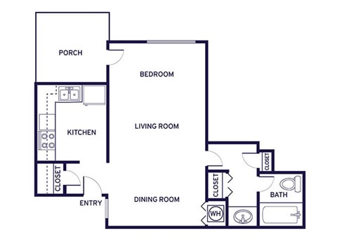Floor plan for studio, 1 bath, 520 sqft