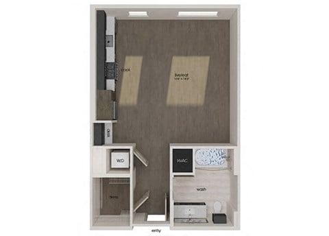 Floor plan for studio, 1 bath, 598 sqft
