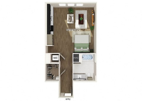 Floor plan for studio, 1 bath, 656 sqft