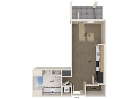 Floor plan for studio, 1 bath, 542 sqft