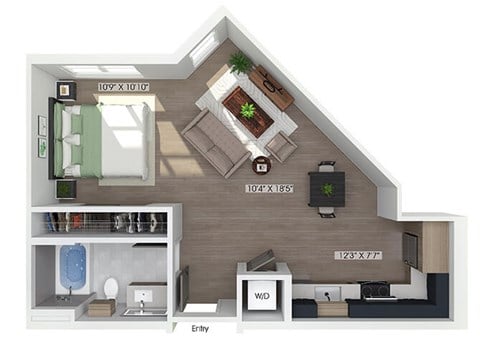 Floor plan for studio, 1 bath, 597 sqft