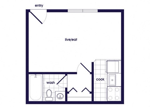 Floor plan for studio, 1 bath, 335 sqft
