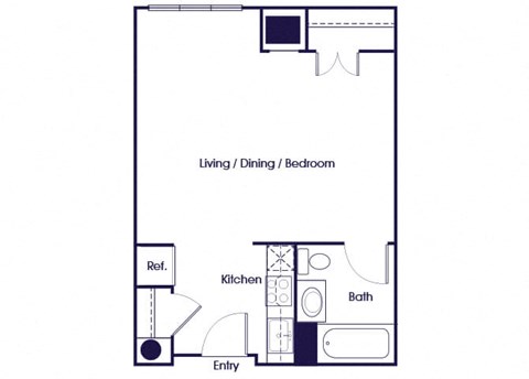 Floor plan for studio, 1 bath, 408 sqft