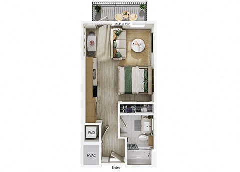 Floor plan for studio, 1 bath, 458 sqft