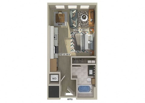 Floor plan for studio, 1 bath, 522 sqft