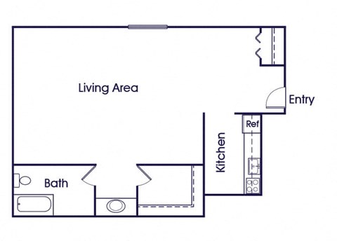 Floor plan for studio, 1 bath, 463 sqft