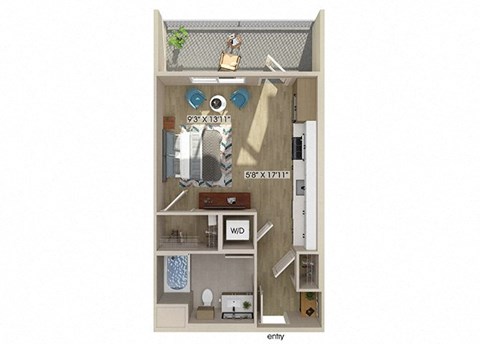 Floor plan for studio, 1 bath, 546 sqft