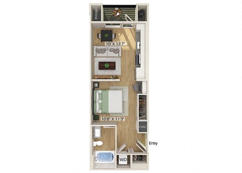 Floor plan for studio, 1 bath, 519 sqft