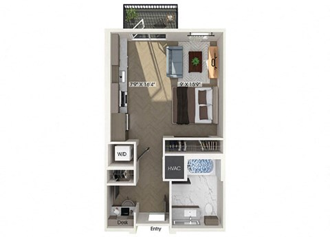 Floor plan for studio, 1 bath, 539 sqft