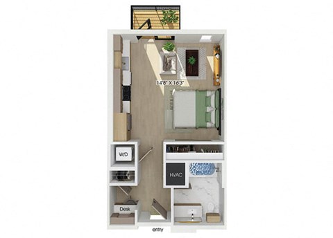 Floor plan for studio, 1 bath, 540 sqft