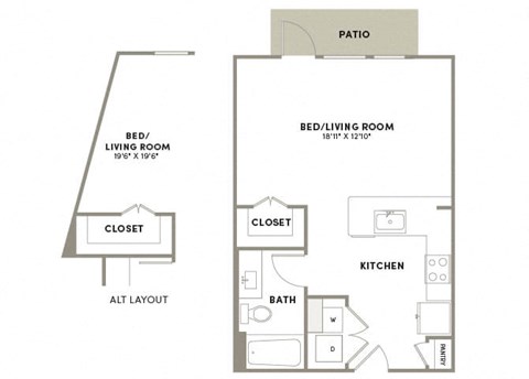 Floor plan for studio, 1 bath, 546 sqft