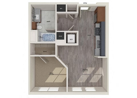 Floor plan for studio, 1 bath, 562 sqft