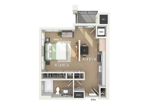 Floor plan for studio, 1 bath, 574 sqft