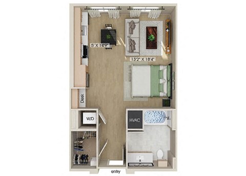 Floor plan for studio, 1 bath, 575 sqft