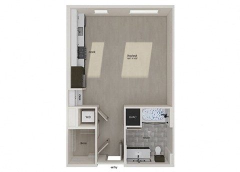 Floor plan for studio, 1 bath, 598 sqft