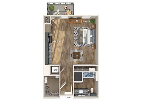 Floor plan for studio, 1 bath, 628 sqft