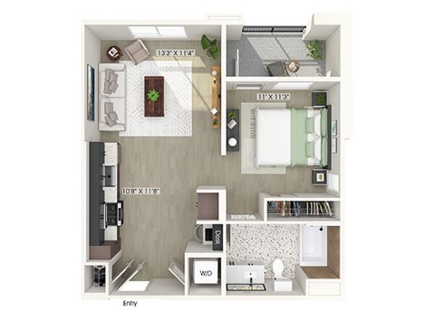 Floor plan for studio, 1 bath, 637 sqft