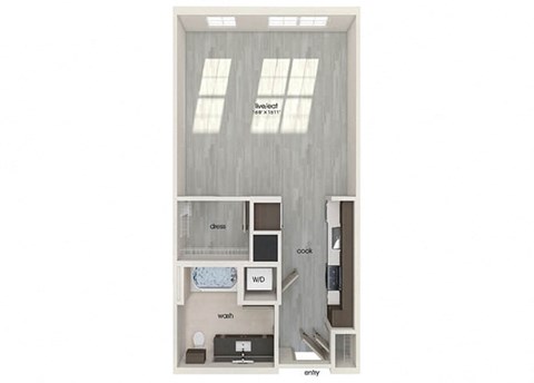 Floor plan for studio, 1 bath, 593 sqft
