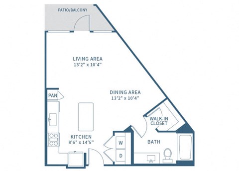Floor plan for studio, 1 bath, 594 sqft