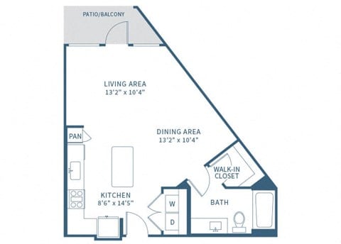 Floor plan for studio, 1 bath, 594 sqft