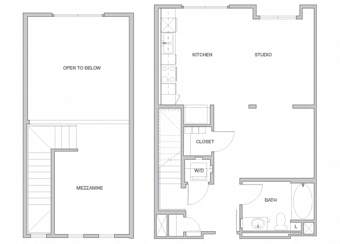 Floor plan for studio, 1 bath, 821 sqft
