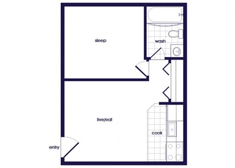 Floor plan for studio, 1 bath, 400 sqft