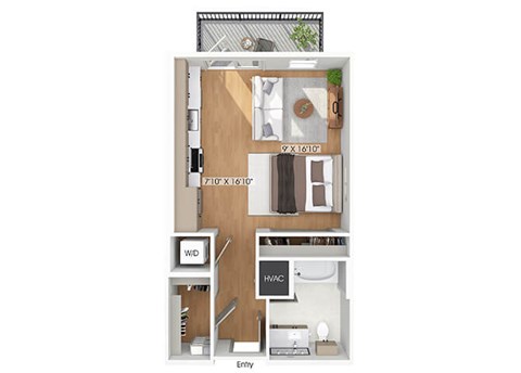 Floor plan for studio, 1 bath, 538 sqft
