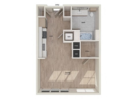 Floor plan for studio, 1 bath, 568 sqft