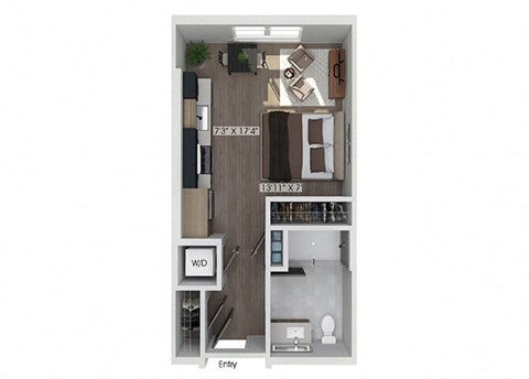 Floor plan for studio, 1 bath, 448 sqft