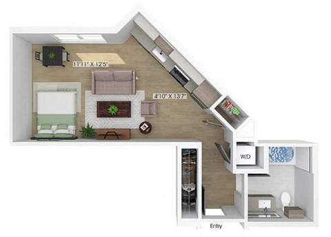 Floor plan for studio, 1 bath, 482 sqft