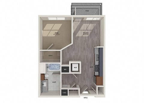 Floor plan for studio, 1 bath, 604 sqft