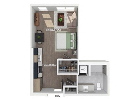 Floor plan for studio, 1 bath, 506 sqft