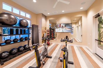 Separate fitness studio for yoga and spin area