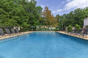 Durham apartment for rent - Pool surrounded by landscaping at Greens of Pine Glen in Durham NC