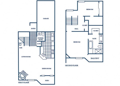 Floor plan for 2 beds, 2 baths, 1436 sqft