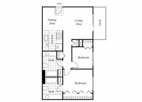 Floor plan for 2 beds, 2 baths, 880 sqft