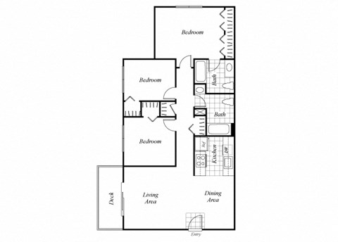 Floor plan for 3 beds, 2 baths, 1126 sqft