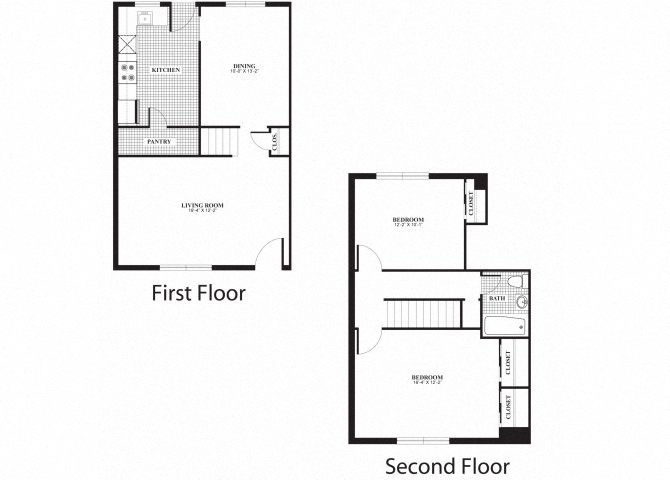 Floor plan for 2 beds, 1 bath, 1034 sqft
